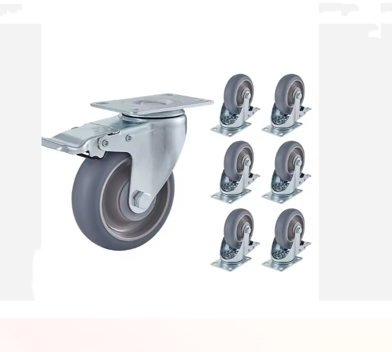 3/4/5 Inch Grey Medium Duty Caster TPR Top Plate Swivel Double Ball Bearing Caster Wheel With Brake
