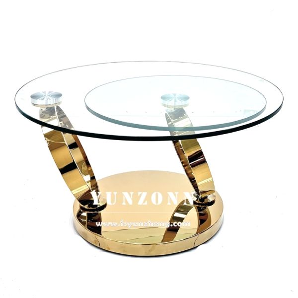 Modern Multifunctional Coffee Table with Double Tempered Glass Top Rotating Round Design Living Room Dining Home Kitchen Bedroom