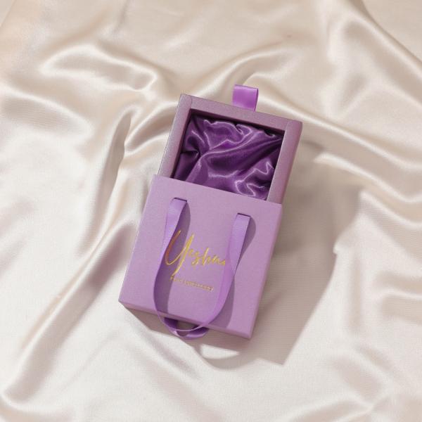 Custom Logo Jewelry Pink Velvet Pouch Bags in Slide Paper Gift Box Packaging for Nail