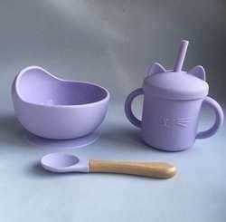 Conjunto não tóxico de silicone para alimentação do bebê, suporte para bonecos de silicone, bib e prato de silicone, com logotipo personalizado