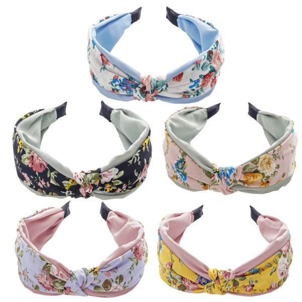 GLH035 Floral girls fabric elastic lace headbands wide edge headband fabric pressure hair clip