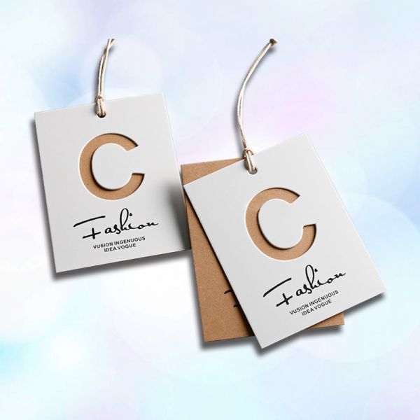 Brown White Round Coated Paper Hanging Tags Customized Recycled
