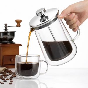 High Borosilicate Vertical Stripe Double Wall Coffee Maker French Press With