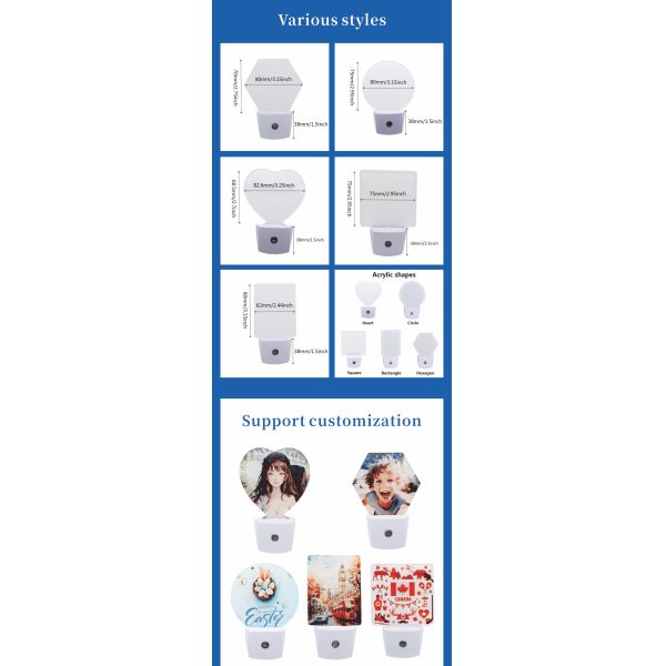 Customizable 3D Acrylic Photo Frames Kids' Night Light Sensor Christmas Sublimation Night Light Blanks Heat Press Novelty Gifts