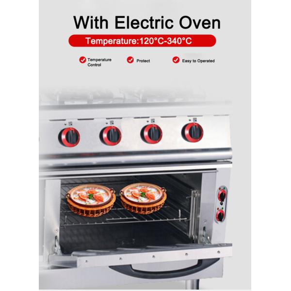 Electric Oven Commercial Gas Range 4 Burners for Restaurant Kitchen 143KG Capacity