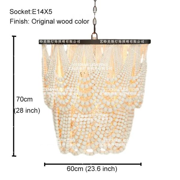 Gold Chandelier Wooden Beaded Lighting Fixture Fringe Hanging Light Silas Chandelier (WH-AP-652)