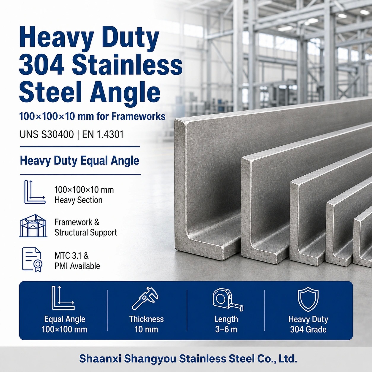 Heavy Duty 304 Stainless Steel Angle 100x100x10mm for Frameworks