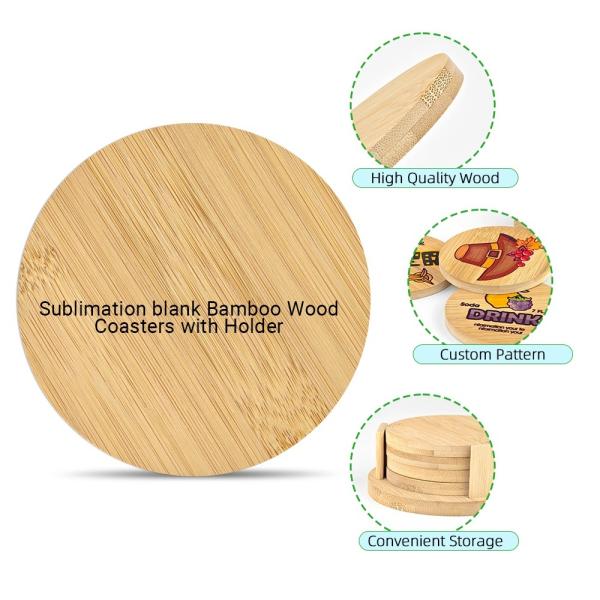 Sous-verre rond en bois de bambou naturel par sublimation, respectueux de l'environnement, avec logo personnalisé
