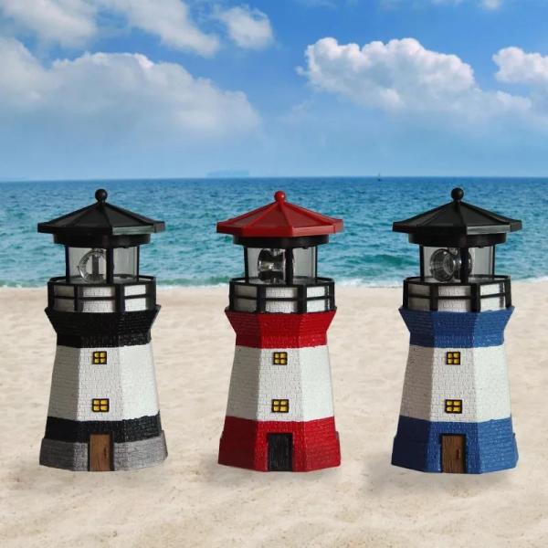 RoHS Solar Gift Light LED Resin Solar Lighthouse With Rotating Beacon