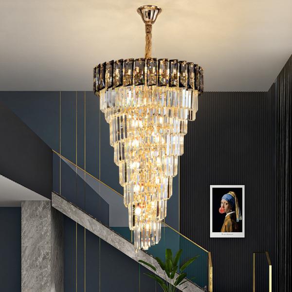 LED Spiral Luxury Crystal Golden Big Chandelier Duplex Building european crystal chandeliers(WH-NC-94)
