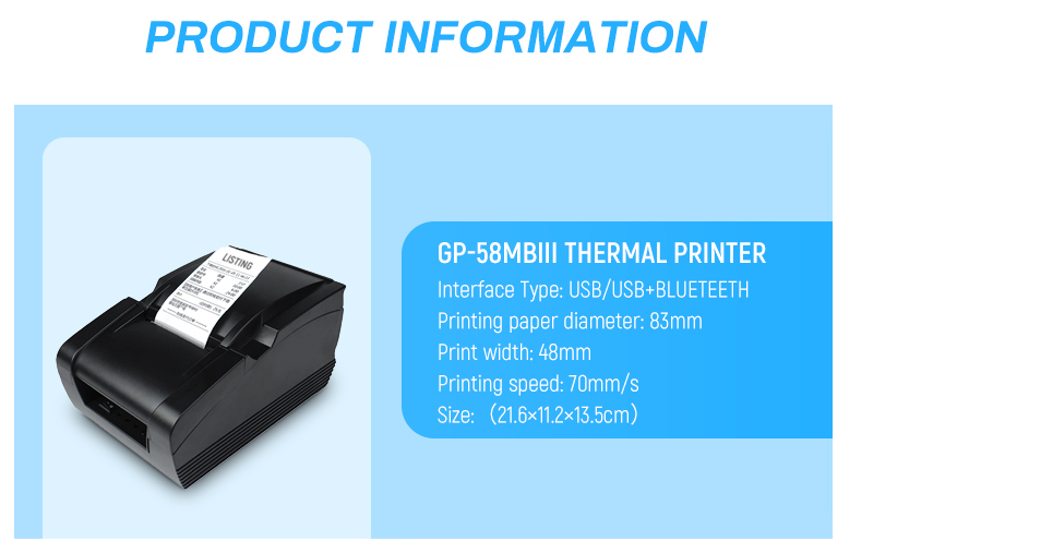 Принтер получения POS черноты USB GP-58MBIII 58mm для супермаркета