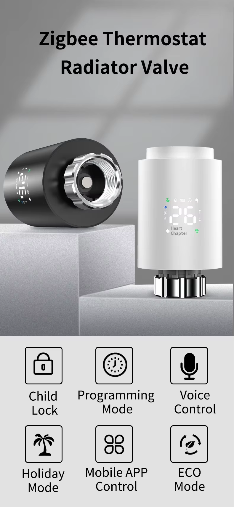 SIXWGH Zigbee 3.0 Smart Thermostatic Radiator Valve (TRV) Alexa/Google Assistant Tuya App 7-Day Programmable Wireless Heating