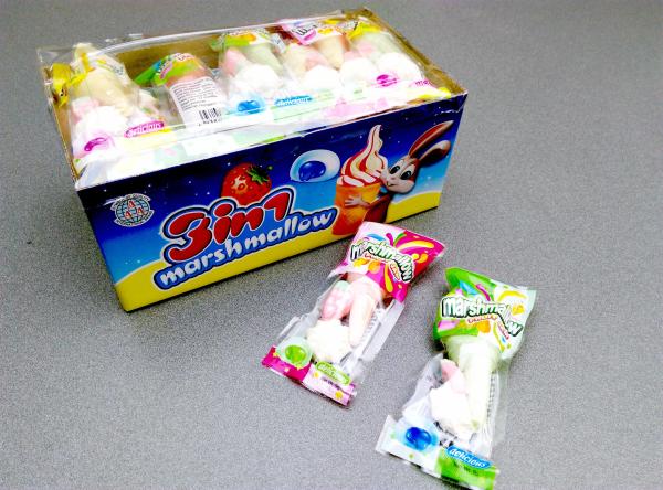 Os doces engraçados 3 in-1 do marshmallow da forma provam deliciosos e doces