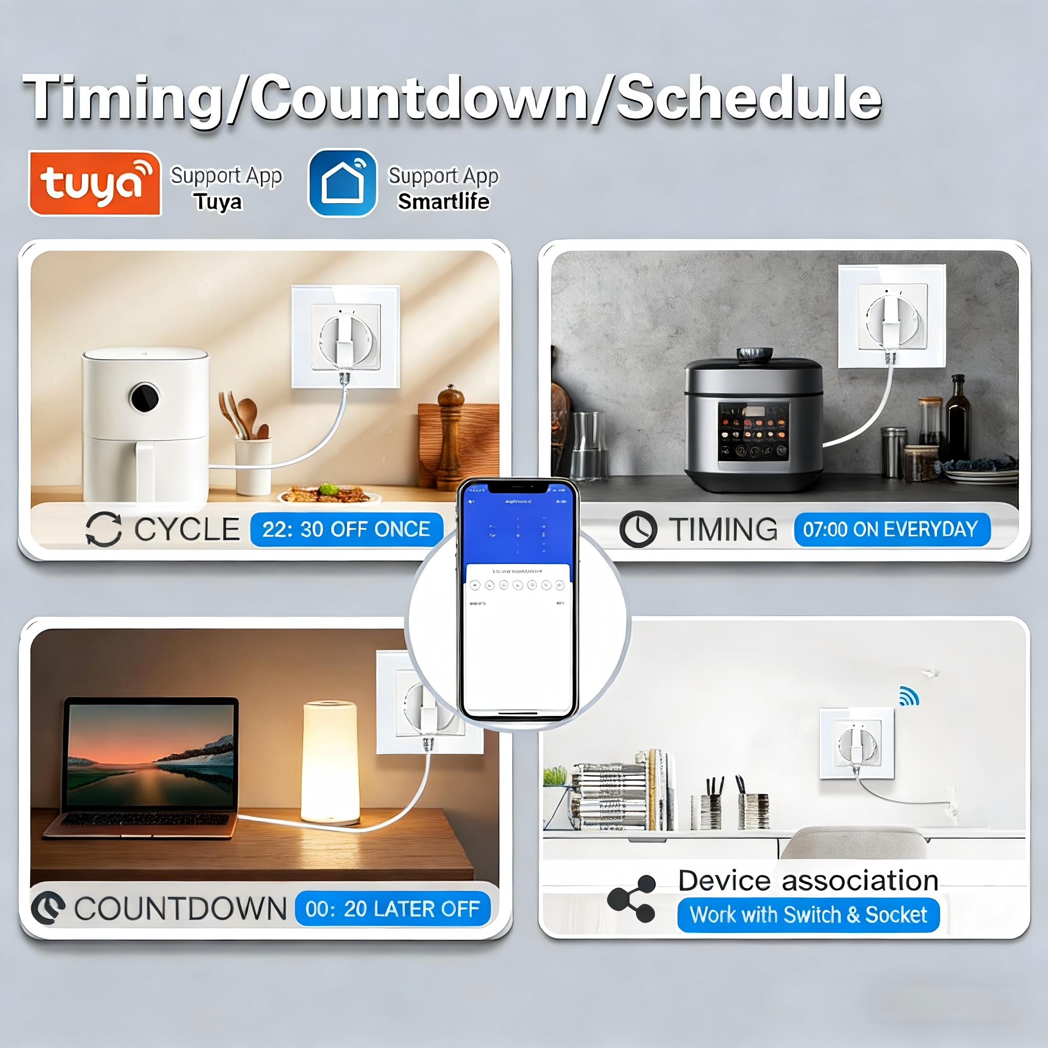 Smart Glass Wall Socket with 20W Fast Charging WiFi Remote Control and Tempered Glass Panel for Bedroom and Office