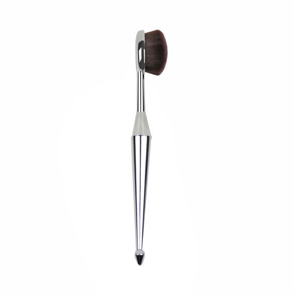 Silver Oval Makeup Brush Set Full Face Synthetic Bristle Plastic Handle