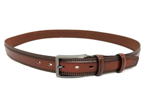 Brown Mens Leather Dress Belt Feather Edge Double Stitching With Zinc Alloy Pin Buckle