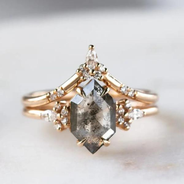 Серебряный шестиугольник 925 отрезал соль и кольцо Moissanite диаманта перца изогнуло соответствуя женщин звенит наборы