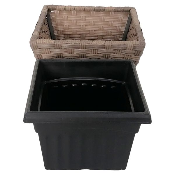 Metal Frame PE Wicker Plastic Pots Artificial Woven Home Garden Plant Pots