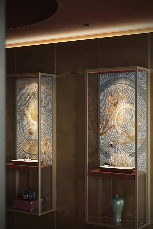 Vintage-luxury Watch Display Cabinet with Brass Metal Frame and Full-Store Customization