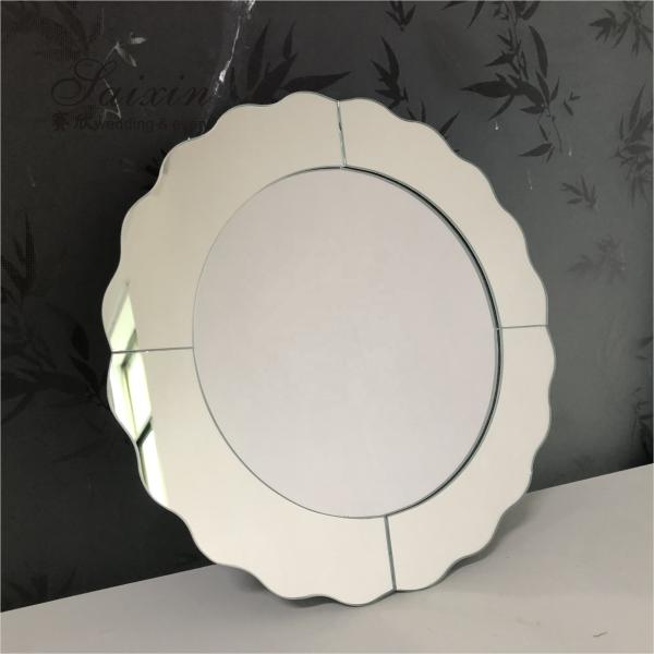 Silver Mirror Glass Charger Plates Waved Edges For Wedding Party Round