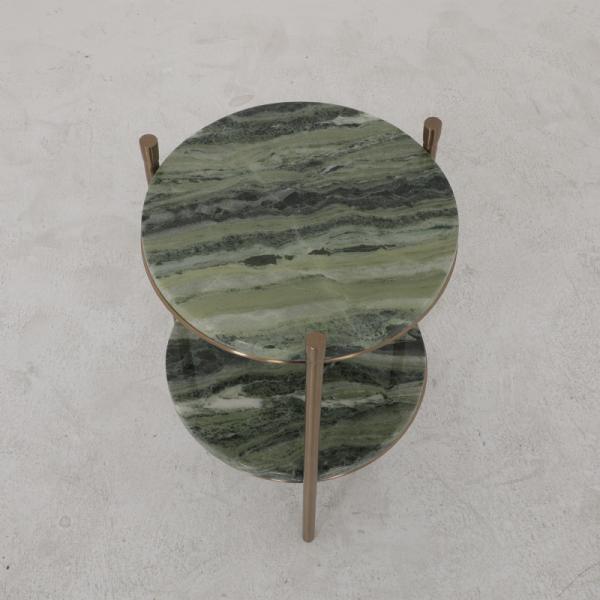 Living Room Round Small Stainless Steel End Table side table With Matt Gold Natural Marble Top