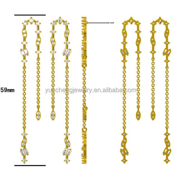 2024 Brazilian Gold Plating Drop Chain Earrings Women 925 Sterling Silver Earrings