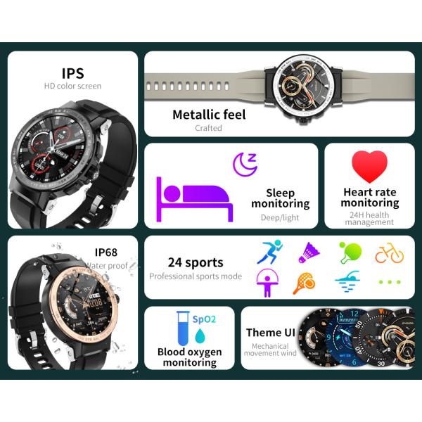 1.28 Inch IP68 BLE5.0 smart watch fitness tracker 24 Sports Modes