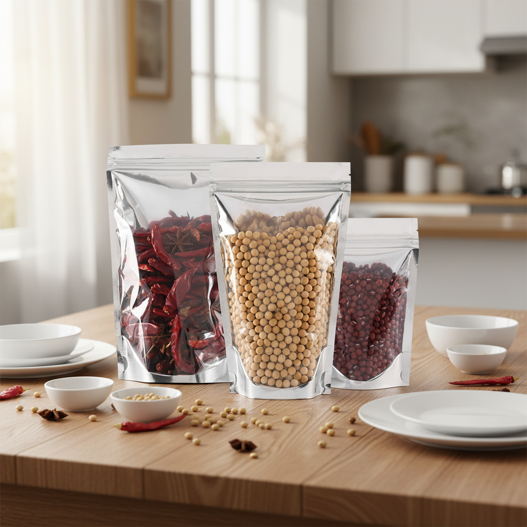 Stand Zipper Flat Bottom Pouch Reusable Moisture Proof PET+VMPET+PE Structure Food Storage for Coffee Beans