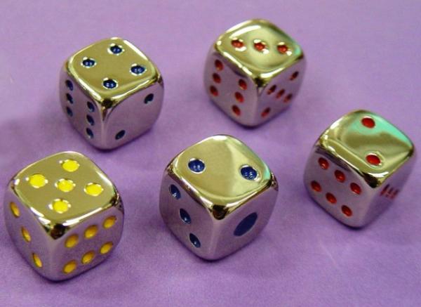 Dice of acrylic or urea along with ABS or Zinc-alloy dice