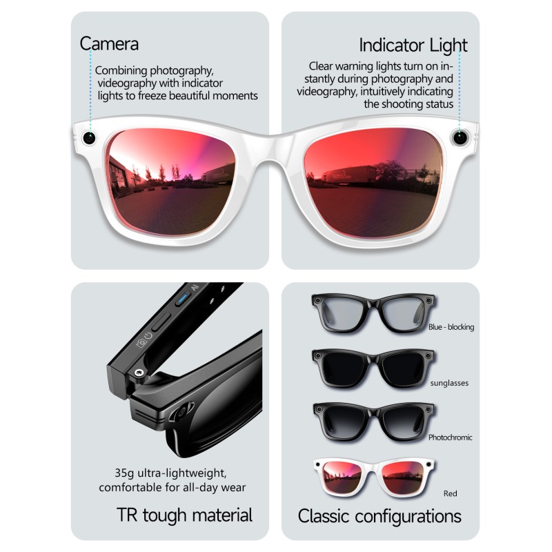 W610 IP54 Waterproof AI Translation Smart Glasses Voice App Control Music Player Blue-Light Photochromic Lenses Sun Protection