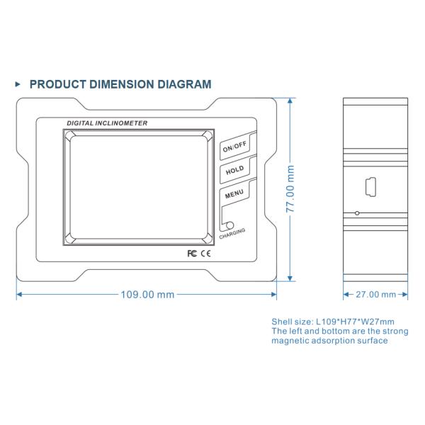 IP54 USB2.0 High Accuracy Digital Inclinometer with 3.7V Charging Lithium Battery