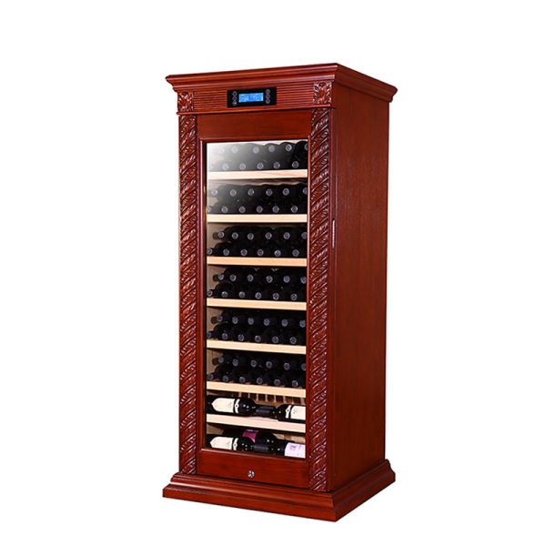 Burgundy Wooden Wine Cooler Cabinet with Precise Temperature Control and LED Interior Lighting