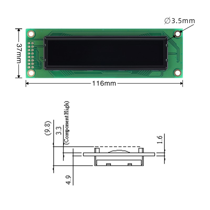 OLED002002A Character LCD Module, Black Film, Parallel Interface, 85x18.6mm View Size,  WS0010-TX Controller