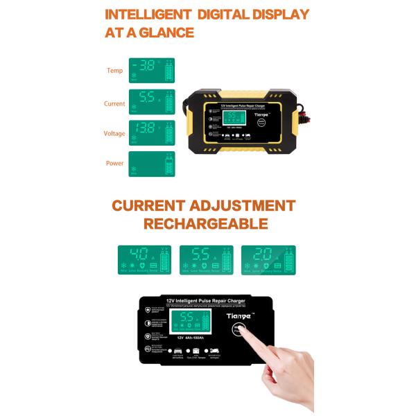 Portable Intelligent Pulse Repair Battery Charger 6A 12V