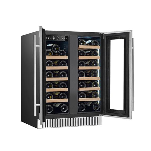 Refrigerador de ar Bodega Refrigerador de vinho vermelho e branco com prateleiras de madeira de aço