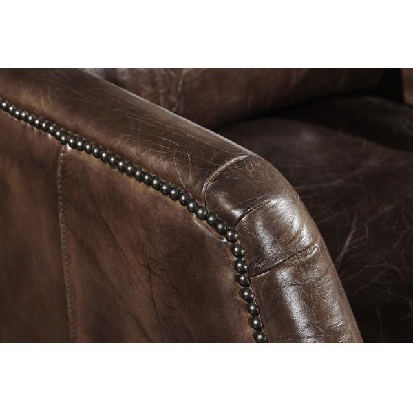 Industrial Retro Vintage Cigar High Back Leather Armchair With Solid Wood Legs