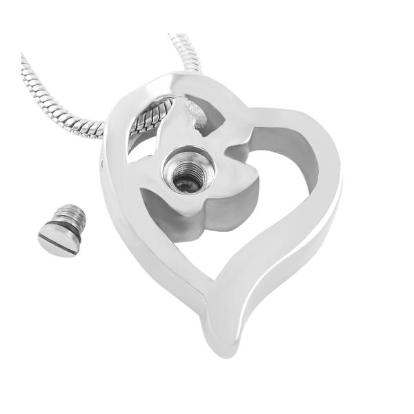 Crystal Butterfly Heart Keepsake Pendant Necklace Stainless Steel Cremation Ashes Urn