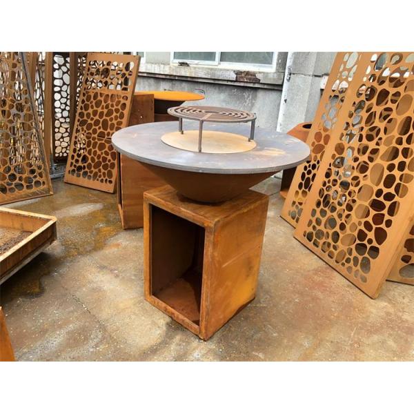 Wood Burning Metal Outdoor BBQ Table Corten Steel Fire Pit Barbecue Grill