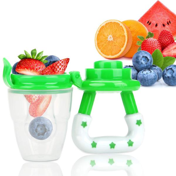 Baby Fresh Food Feeder 3 Pcs Fruit Silicone Nipple Teething Toy Reusable Aching Gums Pacifier Green