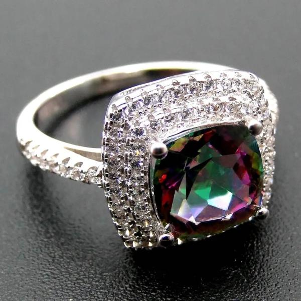 Валик 925 наборов ювелирных изделий Serling серебряный отрезал мистическое обручальное кольцо топаза