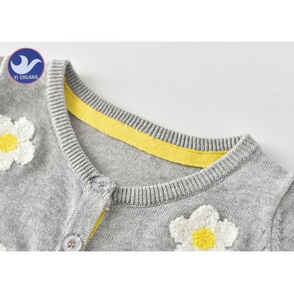 Daisy Flower Embroidery Girls Gray Cardigan Sweater , Girls Open Front Cardigan