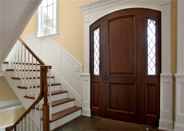Double Main Oak Solid Wood Doors Red Color Painting Surface For Villa Entry