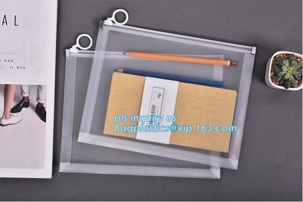 PVC slider k bag for stationery, file,school kids, stationery packaging zipper bag with slider, PVC plastic Hanger