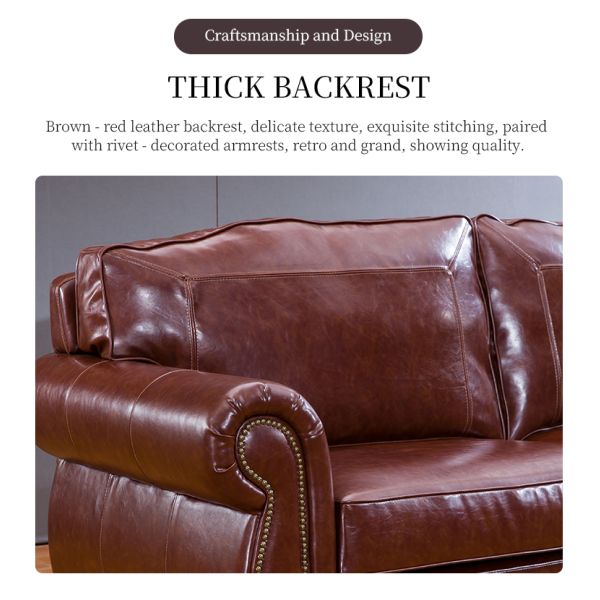 Nidea #8956 Luxury Genuine Leather Sectional Sofa Set American Retro Design Comfortable Durable for Living Room Office Apartment Hotel Use