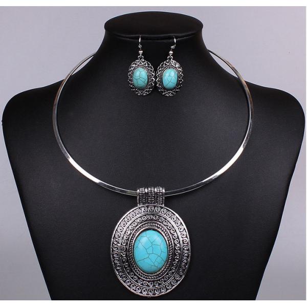 Nepal Ethnic fixed collar turquoise necklace earrings / jewelry sets