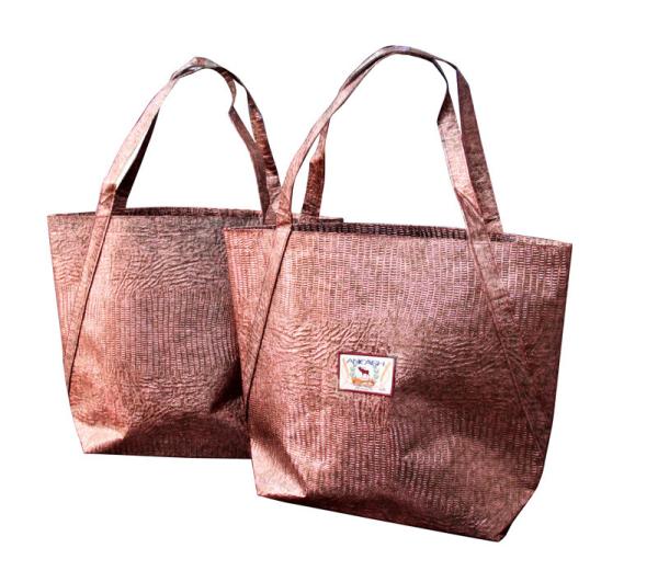 Non Woven Fabric Crocodile Veins Reusable Carrier Bags With Woven Patch Logo