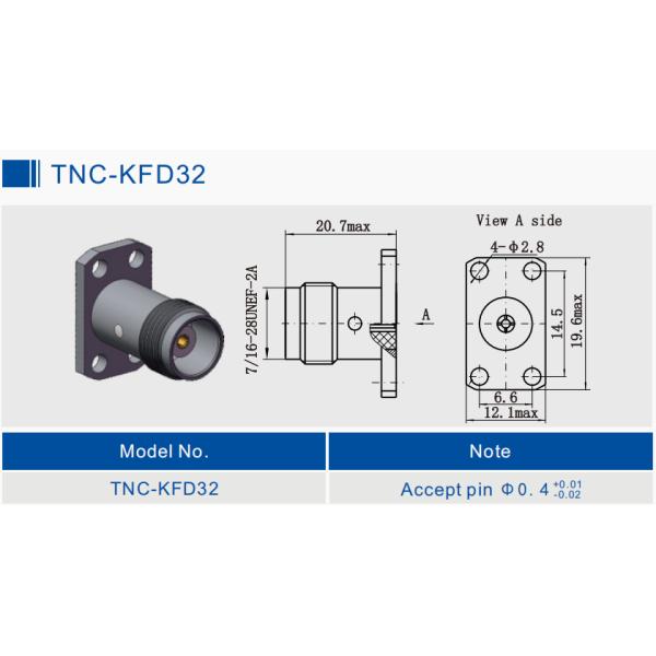 50 Ohm Commerical Grade TNC Female Jack 4 Hole Flange Mount Connectors