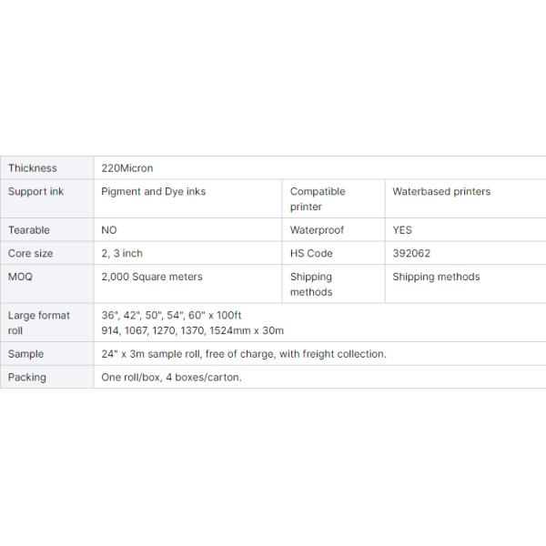 Professional Aqueous Inkjet Printing 220mic PET Baclit Film