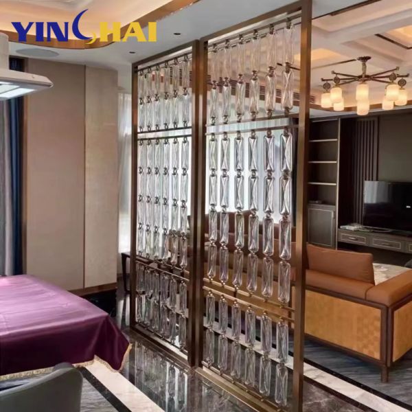 Disassembly Stainless Steel Screen Partition Luxury Crystal Glass Metal Room Divider Panels