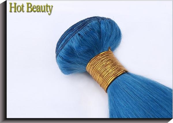 Double Stitch Weft Hair Extensions Human Hair Dark Blue Color AAAA Grade